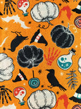 David Textiles Halloween Spooky Fun Pumpkins Crows Fabric Remnant, 1-1/2 yd x 45" W, CLEAN