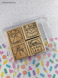 Vintage 2004 Stampin' Up! Festive Four Wooden Block/Rubber Stamp Set, Like New