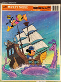 Vintage 1984 Disney's Mickey Mouse Golden Cardboard Frame-Tray Puzzle, Nice & Clean