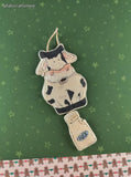 Vintage Soft Fabric Flat Moo Cow w/Milk Jug Christmas Ornament, Clean