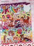 Lisa Frank Full Page Set/4 Partially Used Sheets of Stickers