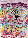 Lisa Frank Full Page Set/4 Partially Used Sheets of Stickers