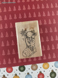 Vintage 2000 Stampin' Up! Christmas Teddy Bear in Stocking Wooden Block/Rubber Stamp