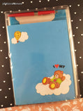Vintage 1970's/1980's I Heart My Teddy Bear Stationery Set, Blue Hot Air Balloons