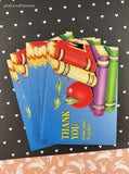 Vintage "Thank You From Your Teacher" Apple on School Books Blank Note Cards Set/18, Unused