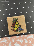 Vintage 1997 Stampendous! Floral Birdhouse #F063 Wooden Block/Rubber Stamp, CLEAN