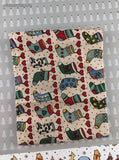 Vintage Christmas Festive Stockings & Hearts Fabric Remnant, 15"x21", Clean
