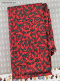 Vintage Christmas Festive Red Swirls Green Trees Fabric Remnant, 21" x 36", Clean