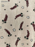 Vintage Christmas Festive Stars & Flowers Fabric Remnant, 21"x18", Clean