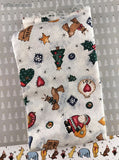 Vintage Christmas Festive Country Style North Pole Santa Reindeer Fabric Remnant, 21" x 36", Clean