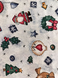 Vintage Christmas Festive Country Style North Pole Santa Reindeer Fabric Remnant, 21" x 36", Clean
