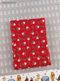 Vintage Christmas Festive Red White Holly Hearts Fabric Remnant, 16"x21", Clean