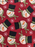 Vintage Christmas Festive Wintry Snowmen Fabric Remnant, 14"x18", Clean