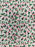 Vintage Christmas Festive Mistletoe & Holly Fabric Remnant, 18"x21", Clean