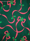 Vintage Christmas Festive Green & Red Ribbons Fabric Remnants Set/4, Clean