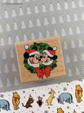 Vintage Rubber Stampede 424-E Disney's Mickey Mouse & Minnie Wreath Wooden Block/Rubber Stamp, CLEAN