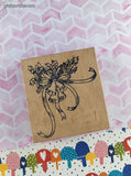 Vintage Christmas Festive Mistletoe Holly Bells w/Ribbon Wooden Block/Rubber Stamp