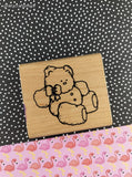 Vintage D.O.T.S. Clip-Art Style Cuddly Teddy Bear Wooden Block/Rubber Stamp