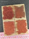 Vintage PSX Floral Iris Viola Lilac Fuchsia Lillies Wooden Block/Rubber Stamps Set/5