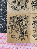 Vintage PSX Floral Iris Viola Lilac Fuchsia Lillies Wooden Block/Rubber Stamps Set/5