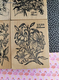 Vintage PSX Floral Iris Viola Lilac Fuchsia Lillies Wooden Block/Rubber Stamps Set/5