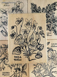 Vintage PSX Floral Iris Viola Lilac Fuchsia Lillies Wooden Block/Rubber Stamps Set/5