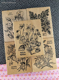 Vintage PSX Floral Iris Viola Lilac Fuchsia Lillies Wooden Block/Rubber Stamps Set/5
