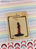 Vintage Christmas Red & Green Candle Sew-On Embroidered Applique A1421 NEW