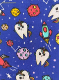 Rainbow Unicorn Teeth in Space Set/4 Pre-Cut Fabric Remnant Rectangles, 10" x 41", CLEAN