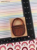 Vintage PSX G-1373 Wicker Wooden Basket w/Handle Wooden/Rubber Stamp Block