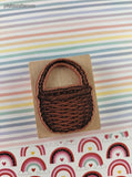Vintage PSX G-1373 Wicker Wooden Basket w/Handle Wooden/Rubber Stamp Block
