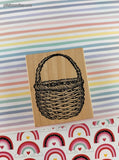 Vintage PSX G-1373 Wicker Wooden Basket w/Handle Wooden/Rubber Stamp Block