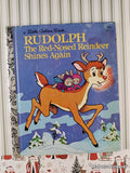 Vintage 1982 1st Printing Rudolph the Red-Nosed Reindeer Shines Again Little Golden Book Hardcover