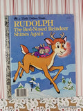 Vintage 1982 Rudolph the Red-Nosed Reindeer Shines Again Little Golden Book Hardcover