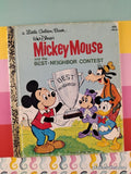 Vintage 1981 11th Printing Disney's Mickey Mouse & the Best-Neighbor Contest Little Golden Book Hardcover